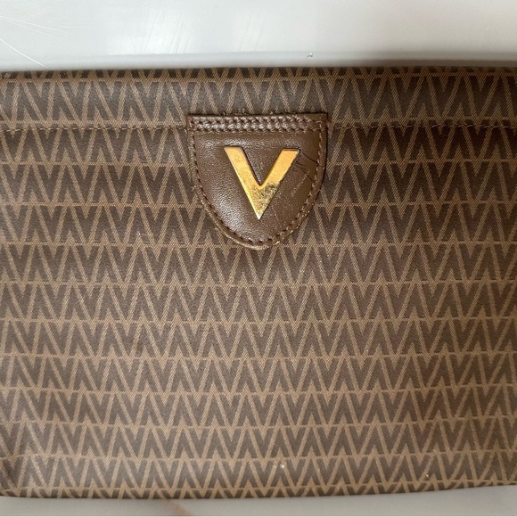 Mario Valentino Vintage Brown V Printed Logo Clutch Bag - Picture 2 of 5